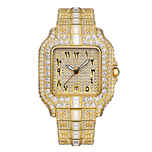 Arabisk Kung Fyrkant Iced Out Klocka