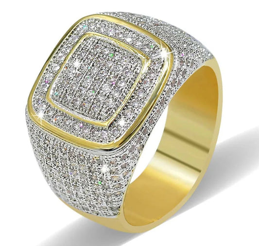 Guld Signet Iced Out Ring