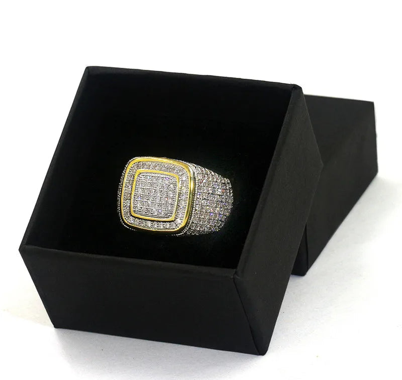 Guld Signet Iced Out Ring