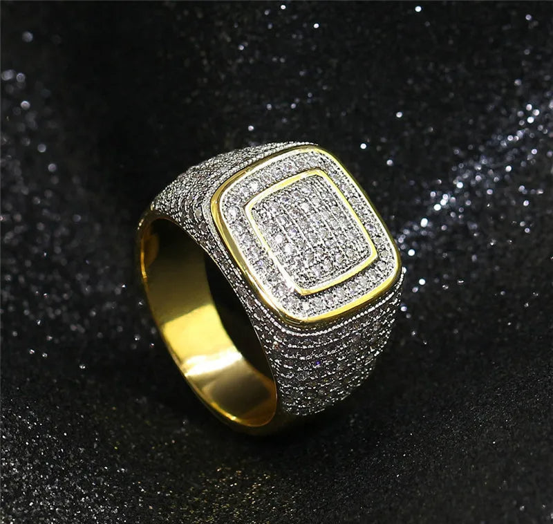 Guld Signet Iced Out Ring