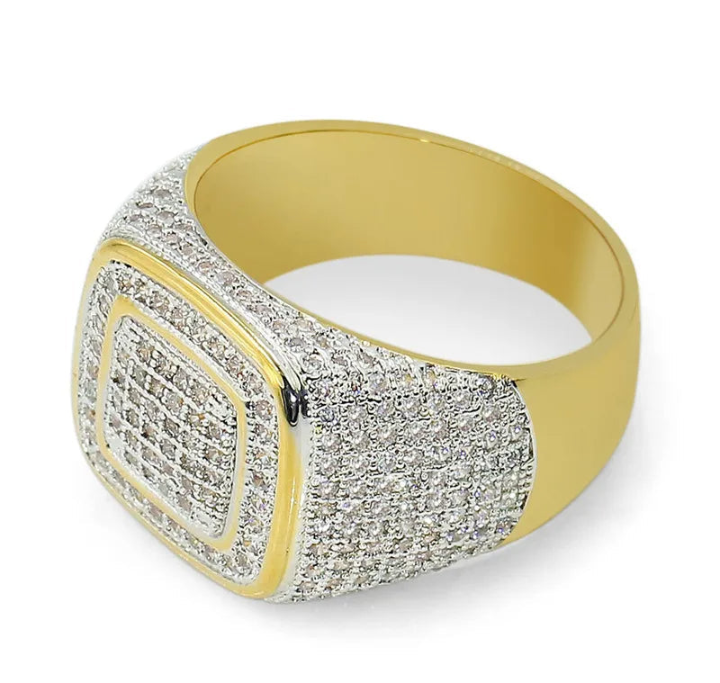 Guld Signet Iced Out Ring