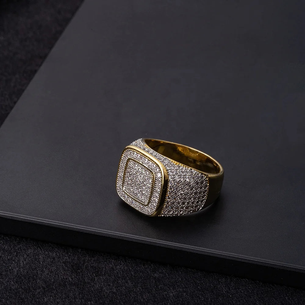 Guld Signet Iced Out Ring