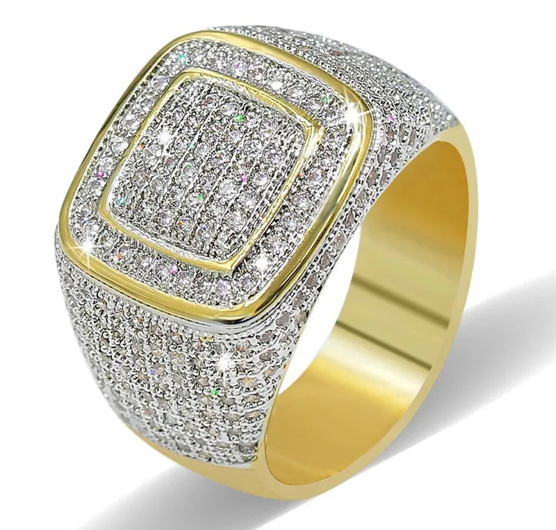 Guld Signet Iced Out Ring
