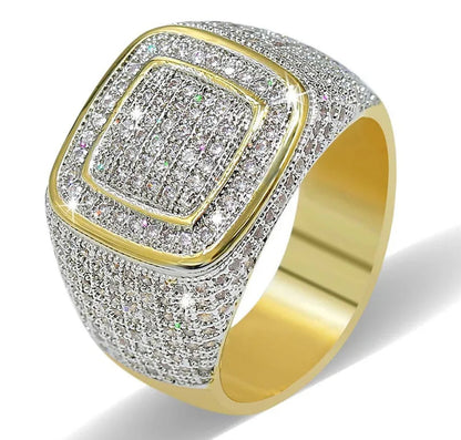 Guld Signet Iced Out Ring