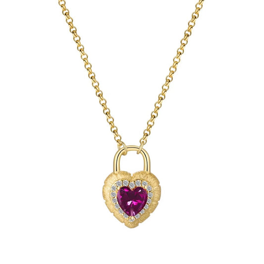 22K Guldpläterad 5A Cubic Zirconia Hjärt Lås Halsband